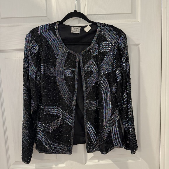 Stenay Tops - Stenay Beaded Sequin Silk‎ Top Cardigan Sz L VTG 80s 90s Cocktail Jacket Formal